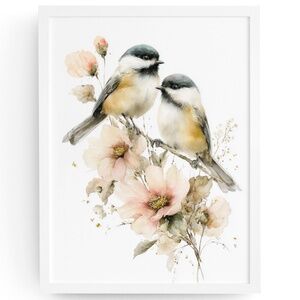 Watercolor Chickadee Bird Portrait Wall Art Print, Unframed - Charming Nature